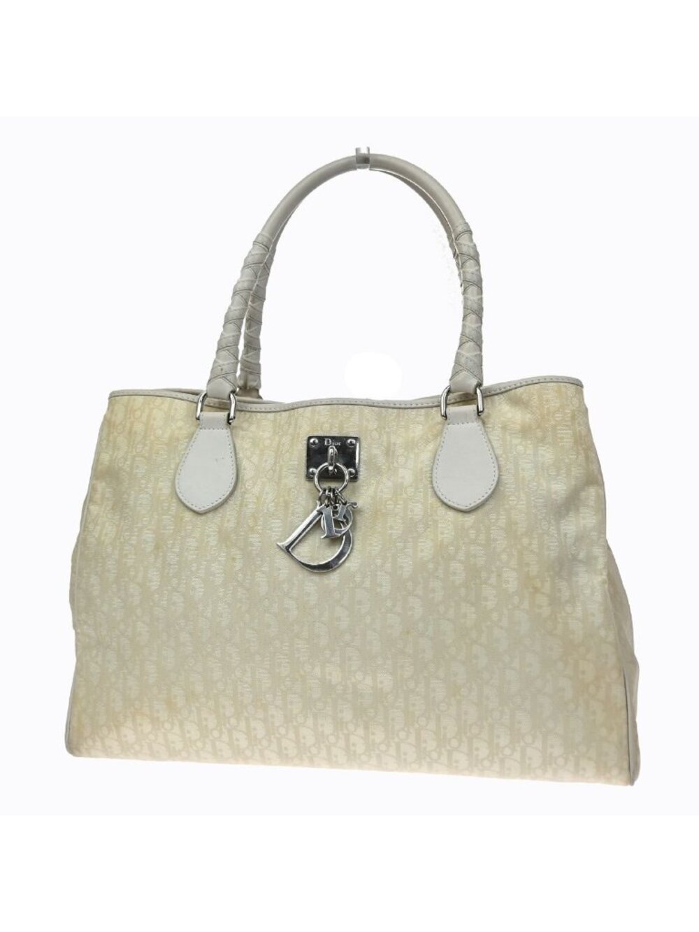 Dior Trotter Shoulder Handbag Beige Nylon Leather